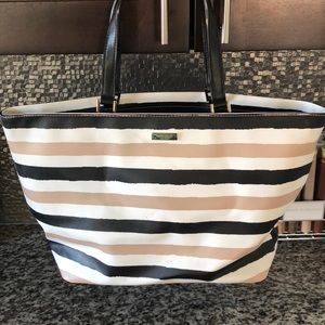 Kate Spade Black, Tan, and White striped tote